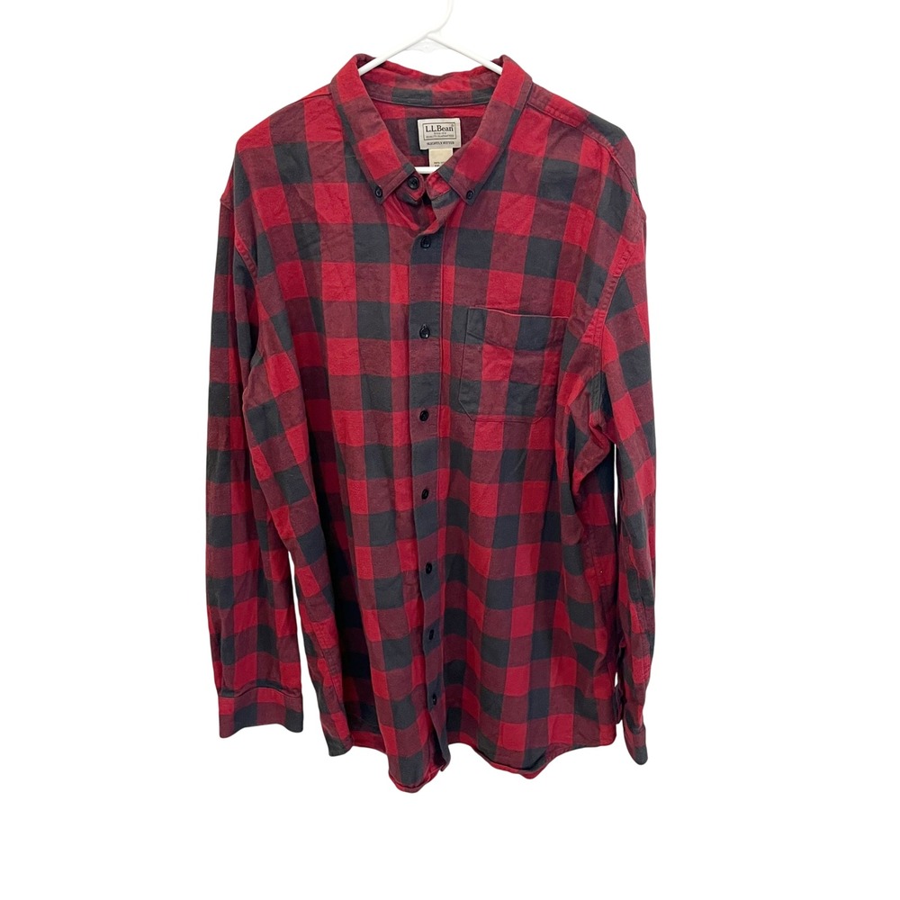 LL Bean Flannel Shirt Mens XXL Tall Red Black Buffalo Plaid Slightly Fitted